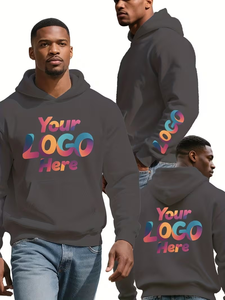 Regular Fit 100% Cotton Fleece Men's Hoodie Thin Hooded Eco-Friendly Cartoon Print Personalized Customizable 3-Area Print Chest - Product Image 3
