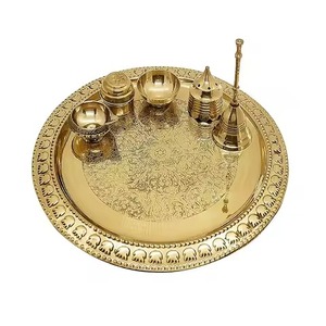 High Quality Brass Pooja Thali Classic Design Ethnic Style Religious Ritual Plate <b>Home</b> <b>Temple</b> Use - Product Image 6