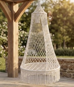 Silla colgante boho de macramé, columpio para interiores y exteriores, silla tipo pod tejida con borlas, decoración para patio, asiento tipo hamaca, cojín no incluido - Product Image 2