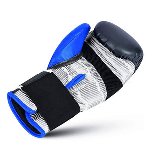 Gants d'entraînement de boxe en cuir bleu et noir avec fermeture à lacets et sangle de poignet réglable pour adultes - Product Image 6