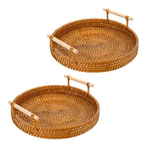 Corbeille à fruits en rotin tressé à la main avec poignées, cadeau, accessoire de cuisine naturel tissé - Product Image 1