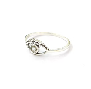 Vintage 925 Silver Eye <b>Ring</b> With Round <b>Crystal</b> Gemstone Bezel Setting Unisex Everyday Wear - Product Image 2