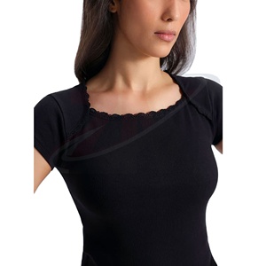 Camiseta de Algodón Ajustada para Mujer, Tejido Elástico, Transpirable, Sensación Suave, Informal, Verano, Ajuste al Cuerpo, Moda, Uso Diario, Estilo Moderno - Product Image 1
