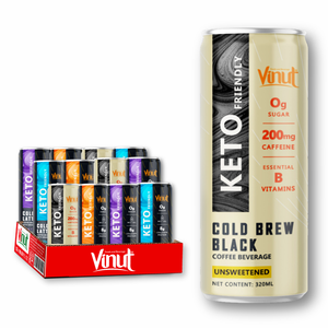 Café Keto 320 ml listo para beber VINUT 24 latas lata de cartón sin OGM sin lácteos sin gluten Etiqueta Privada OEM ODM muestra gratis - Product Image 1