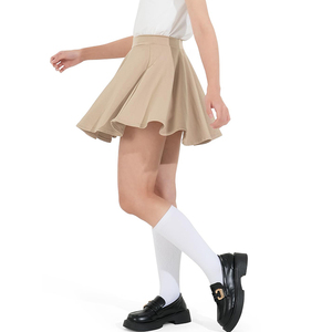 Falda plisada beige para niñas, tela tejida, mini falda acampanada lisa con bolsillos, ropa informal para la escuela - Product Image 4