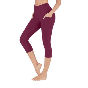Women Workout Fitness Gym Running High Waist Soft Seamless Lightweight Quick Dry Breathable <b>Leggings</b> Yoga Capri Pants <b>Pockets</b> - Product Image 6