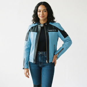 Motor Bike Leather <b>Jacket</b> Ladies Chest Pocket Motorcycle Riding <b>Jackets</b> Sleeve Zip-Up Motorcycle Leather <b>Jacket</b> <b>Women</b> - Product Image 3