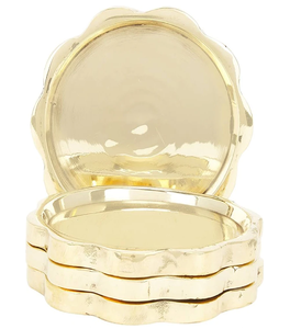 Paire de dessous-de-verre ronds lisses en similicuir jaune moutarde avec surpiqûres sur le contour, disponibles à prix de gros. - Product Image 4