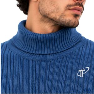<b>Mens</b> Steel Blue Ribbed <b>Turtleneck</b> <b>Sweater</b> Long Sleeve Winter Pullover High Neck Warm Casual Fashion Knitted Jumper Knitwear Top - Product Image 4