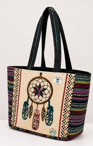 Lady's Embroidered Geometric Pattern Cotton <b>Canvas</b> Tote <b>Bag</b> Satin Lining Zipper Closure Shoulder Strap <b>Large</b> Capacity for Travel - Product Image 3