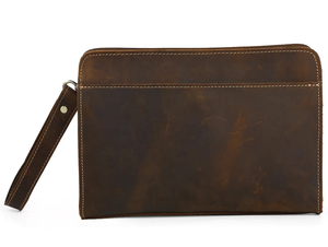 Cartera de cuero genuino para hombre y mujer, tarjetero, marrón oscuro, Crazy Horse, Cartera de mano, bolso de mano Con cremallera larga - Product Image 2