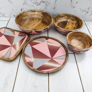 Natural <b>Mango</b> <b>Wood</b> <b>Bowls</b> Food Grade Wooden Decorative Serving <b>Bowls</b> with Inlay Print for Snack from India - Product Image 3