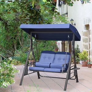 Dondolo da Giardino a 2 Posti con Tettuccio Parasole Regolabile, Cuscini Morbidi e Vassoio - Blu Scuro - Product Image 2