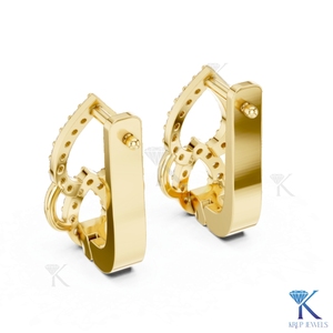 Boucles d'oreilles créoles à fermoir à pression en or massif 18 carats pour femme, serties de diamants CVD cultivés en laboratoire sur mesure et d'émeraudes taille pavé, pour mariage et soirée - Product Image 3