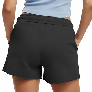 Women's Black Drawstring Shorts Solid Color Casual <b>Pants</b> With Pockets Regular Fit Mid Waist Knitted Polyester Breathable Style - Product Image 3