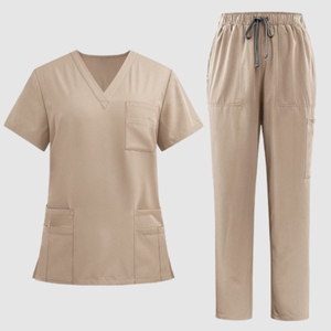wholesale custom khaki healthcare uniforms women v neck nurse <b>scrubs</b> set short sleeve <b>salon</b> clinic workwear apparel - Product Image 2