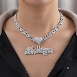 Unisex Hip Hop 925 Silver Rhodium Plated Iced <b>Custom</b> Initial Cursive <b>Name</b> Letter Heart Clasp Moissanite Pendant <b>Necklace</b> Parties - Product Image 2