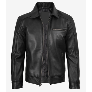 Veste en cuir de vachette noire tendance 2026 pour hommes, col rabattu, poches zippées, haute qualité, faible MOQ, vestes de mode - Product Image 4