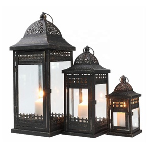 Set of 3 Glass Candle Lantern High Vintage Style <b>Hanging</b> Lantern Metal Candle Holder Indoor Outdoor Events Parties Wedding <b>Decor</b> - Product Image 1