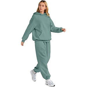 Conjunto de Sudadera con Capucha y Pantalones Jogger para Mujer, Chándal Casual de 2 Piezas de Forro Polar, Top Corto de Manga Larga, Ajuste Holgado, Color Sólido, para Sudar - Product Image 4