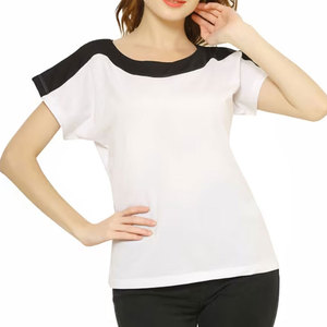 OEM 100% Cotton Women Slim Fit O-Neck Denim/Corduroy Casual Plus Size Summer T-Shirt with Custom Logo - Product Image 3
