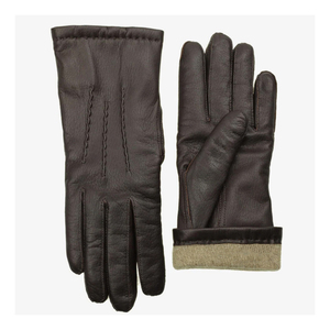 Guantes de cuero hasta la muñeca con forro térmico de algodón, estilo sencillo, para uso diario en invierno - Product Image 1