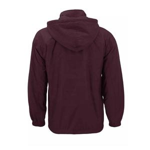 Veste coupe-vent à capuche grande taille personnalisée et abordable pour hommes, design patchwork, imperméable, 100% polyester, couleurs bordeaux et gris - Product Image 2
