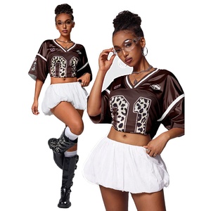 Camiseta Deportiva de Fútbol Americano con Estampado de Leopardo Marrón para Mujer, Talla Grande, Transpirable, Cuello en V, Estilo Urbano, OEM - Product Image 1