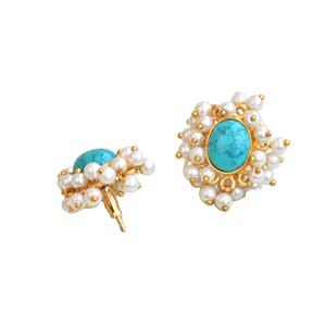 Bulk Brass Hoop <b>Earrings</b> Natural <b>Stud</b> Organic Stone <b>Earrings</b> Rhodium Plated Brass Trendy Statement Piece Bulk Export Quality - Product Image 4