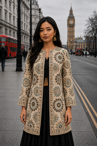 Women's Winter <b>Jacket</b> with Hand Embroidered Suzani Design <b>White</b> Fabric Bridesmaid Gift or Women's Clothing OEM ODM Bulk Sale - Product Image 1