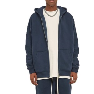 Sweat à capuche zippé double fermeture éclair pour homme en molleton de coton avec logos personnalisés, poche avant, longueur standard, tenue décontractée - Product Image 2