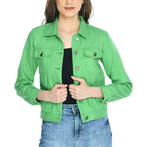 เสื้อแจ็คเก็ตยีนส์สีเขียวสำหรับผู้หญิง สีพื้น ลำลอง ติดกระดุมด้านหน้า แขนยาว ทรงปกติ ใส่ได้ในฤดูใบไม้ผลิ - Product Image 1