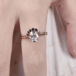 1.5 CT oval cut Lab grown Engagement <b>Ring</b> Set 6x8mm Oval Cut <b>Plain</b> Gold Wedding Band 14K 10K solid gold Black Diamond Wedding - Product Image 4