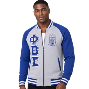 Phi Beta Sigma Heather Gray <b>Royal</b> <b>Blue</b> Varsity <b>Jacket</b> <b>Men</b> Greek Letter Embroidery Crest Zip Up Fraternity College <b>Jacket</b> Greek - Product Image 1