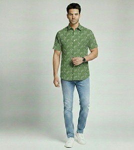 Camisa Casual de Verano para Hombre, 100% Algodón, Estampado a Mano con Bloques Indios, Rayas, Ecológica, Transpirable, Manga Corta - Product Image 2