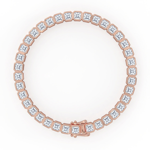 Bracelet tennis moderne en or 14kt 18kt avec diamants taille émeraude et sertissage clos, maillons à coupe architecturale - Product Image 5