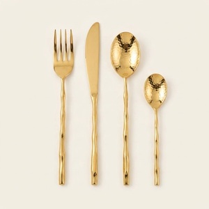 Juego de cubiertos de acero inoxidable chapado en oro de lujo con elegantes cubiertos pulidos a espejo de primera calidad para bodas, hoteles y restaurantes. - Product Image 3