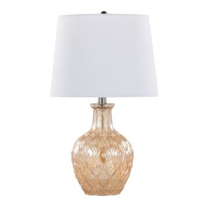 Lampada da Tavolo Contemporanea Gloria 20 Pollici in Vetro Trasparente Champagne con Dettagli Cromati e Paralume in Lino Bianco - Elegante Accento di Lusso - Product Image 2