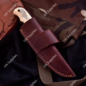 มีดใบตายเหล็กดามัสกัส UA Supplies สำหรับตั้งแคมป์และล่าสัตว์กลางแจ้ง ขนาด 203 มม. ด้ามจับทำจากกระดูกอูฐ แบบฟูลแทง  ปรับแต่งได้ตามต้องการ OEM/ODM/OBM - Product Image 4