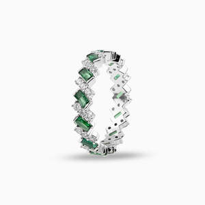 925 Sterling <b>Silver</b> <b>Emerald</b> & Round Cut Eternity <b>Ring</b> | Green Full Band | Luxury Stackable Wedding <b>Ring</b> - Product Image 1