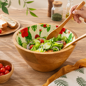 Bol à salade en bois de manguier artisanal de qualité supérieure avec intérieur en émail floral |   Bol de service décoratif pour fruits, collations, cuisine, salle à manger - Product Image 4