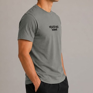 T-shirt gris à manches courtes et col rond pour homme, coupe classique, 100 % coton tricoté, style hip-hop, anti-boulochage, anti-rétrécissement, anti-plis, effet soyeux - Product Image 2