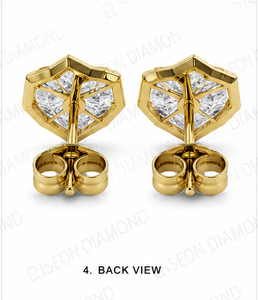 Elegant heart shaped solitaire diamond <b>stud</b> earrings in 14K yellow gold with bezel prong setting for brilliance and luxury - Product Image 5