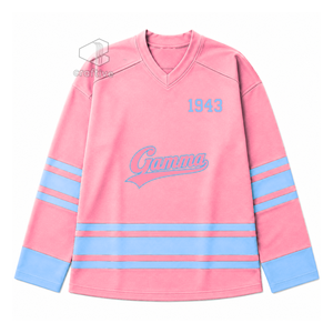 Camiseta de Hockey sobre Hielo Gamma Phi Delta, Rosa y Azul, Malla de Poliéster, Absorbe la Humedad, Rendimiento Atlético, Camiseta Deportiva Griega - Product Image 1