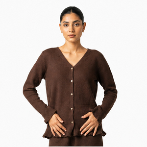 Autumn Women's <b>Cardigan</b> <b>Sweater</b> Neck Fancy Stitch Solid Button Extra Long Sleeve Knitted Casual Wears Cotton <b>Sweater</b> - Product Image 5