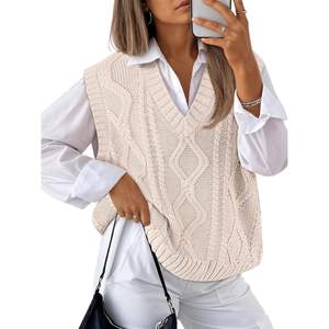 Custom Queen Oversized V-Neck Cable <b>Knit</b> Pullover for Women Casual Queen <b>Waistcoat</b> with Sleeveless Design - Product Image 3