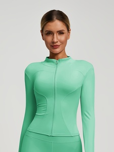 Women's Stand Collar Zip up Long Sleeve <b>Yoga</b> <b>Jacket</b> Slim Fit Quick Dry Running Sports Top Moisture Wicking Gym Wear - Product Image 1