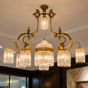 Lámpara de Araña de Cristal Dorado Antiguo, Lámpara de Techo Colgante de Lujo con Pantallas de Prisma para Decoración Interior de Villas y Hoteles - Product Image 2