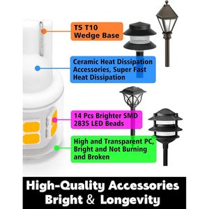 Lampadina LED T5 T10 per Illuminazione Paesaggistica, Base a Cuneo, 7W 11W 18W 25W 30W Equivalente a 3W T10 LED, 2700K Bianco Caldo per Accessori Interni Camper - Product Image 5