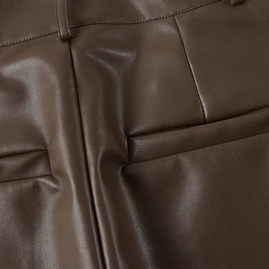 Pantalones de Cuero para Mujer, Color Sólido, Cintura Alta, Pierna Recta, Estilo Vintage de los 90, Pantalones de Calle con Bolsillos - Product Image 5